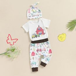 Clothing Sets Born Baby Boy Summer Clothes Short Sleeve Romper Farm Chicken Long Pants Hat Coming Home Outfit