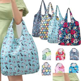 Storage Bags Large Foldable Shop Bag Reusable Eco Grocery Package Beach Toy Shoder Cat Lemon Printing Pouch Tote Drop Delivery Home Dhkct