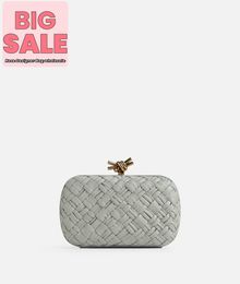 Designer Luxury Bag Knot BotegaVeneta Foulard Intreccio leather minaudiere with signature knot detail Agate grey