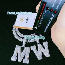 Rock Style Iced Out Jewellery Vvs Moissanites Diamonds Necklace Pendant Initial a z 925 Silver Custom Hip Hop Pendant