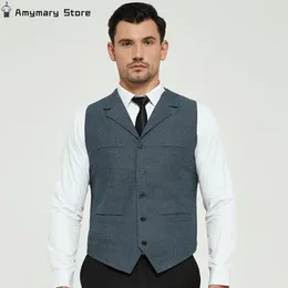 Men's Vests Vest Solid Colour Business Formal Dress Slim Sleeveless Jacket Single Breasted Waistcoat Gilet Homme Male Clothing