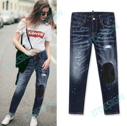 Sexy Jeans Girl Painted Patches Bleach Wash Fade Skinny Fit Fashion Design Denim Pants For Lady7788427