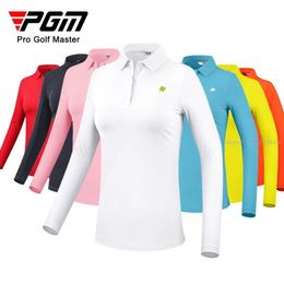 Pgm Women Golf T-Shirt Fashion Sports Long Sleeve Tops Ladies Quick Dry Breathable Polo Shirt Turn Down Collar Casual Sportswear 240520