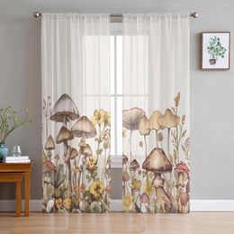 Curtain Plant Mushroom Flower Daisy Sheer Curtains For Living Room Decoration Window Kitchen Tulle Voile Organza