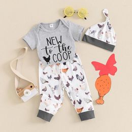 Clothing Sets Born Baby Boy Farm Outfit To The Coop Short Sleeve Romper Chicken Pants Hat 3Pcs Coming Home Outfits