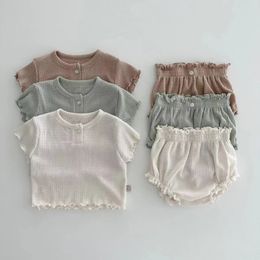 Summer Suits Baby Short Sleeve Clothes Set Infant Girls Cotton Breathable Pyjamas 2pcs Toddler Lace Tops Shorts Outfit 240521