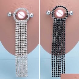 Nipple Rings 2Pcs Sexy Tassel Dangle Shield Barbell Stainless Steel Dangling Cz Crystal Piercing Jewelry For Women 14G Drop Delivery Dhxed