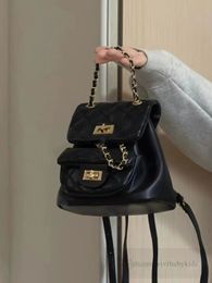 Lady style Children diamond checkered backpacks INS girls metals chain double shoulder bags kids black leather casual handbags S1401