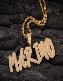 AZ Custom Name Letters Necklaces Mens Fashion Hip Hop Jewellery Iced Out Gold Initial Letter Pendant Necklace3273014