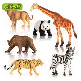 Novelty Games 6pcs Simulation Wild Animal Giraffe Tiger Lion Panda Zebra Bear Gorilla Figures Early Educational Toy for Children Christma gift Y240521