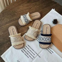 Children Slippers with Chinese Ethnic Style 2024 Summer Girls' Casual Linen Weaving Kids Unique Fashion Sandals Outdoor