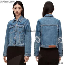 Designer High Quality Luxury Loewe Hollow Patch Logo Embroidered Jackets Early Spring Super Versatile Women's Denim Jacket 579