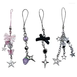 Keychains 4Pcs Cute Bowknot Star Pendant Phone Charm Y2K Chain Strap Sweet Bag Decoration Lanyards Keychain Accessories