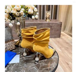 Boots Short Women's 2024 Autumn And Winter Stiletto Ankle Pointed Toe Suede Diamond Design High-heeled All-match