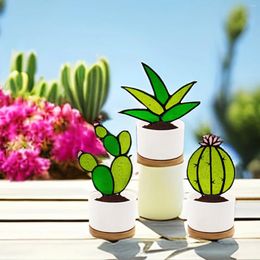 Decorative Flowers Simulation Cactus Plant Potted Succulent Tropical Colorful Acrylic Ornament Window Balcony Home Office Tabletop