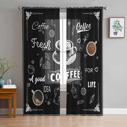 Curtain Coffee Beans Cup Sheer Curtains For Living Room Decoration Window Kitchen Tulle Voile Organza