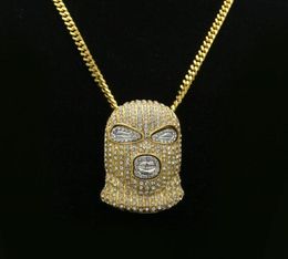Pendant Necklaces Personality CS Cap Pave Full Rhinestone Masked Necklace Gold Filled Men Hip Hop Rock Jewelry3622159