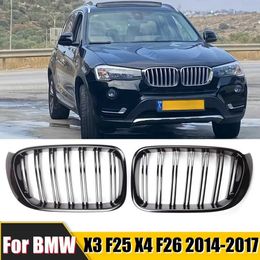 Other Exterior Accessories Glossy Black Front Bumper Kidney Grille Grill Hood Mesh Double Line For BMW X3 X4 F25 F26 2014-2017 Front Grille Racing Grills T240520