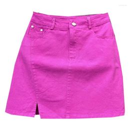 Skirts Rose Red Short Denim Skirt Women Korean 2024 Spring Summer Fashion High Waist Package Hip Mini F76