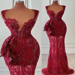 Party Dresses Burgundy Mermaid Aso Ebi Evening 2024 Sweetheart Lace Beaded Sexy African Prom Second Reception Birthday Engagement Gown