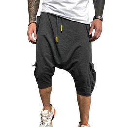 Dihope 2021 Summer New Men039s Pants Men Wide Leg Trousers Male Drop Crotch HipHop Man Joggers CalfLength Pants Track Pant Hip8258661