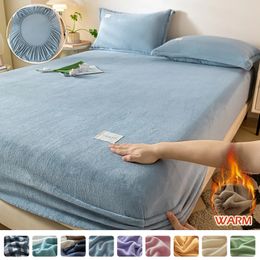 Velvet Thermal Mattress Cover Plush Fabric Sheets For Winter Bed Set Single Double King Queen Bed120x200 240521