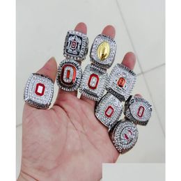 Three Stone Rings Wholesale 9Pcs Ohio State Buckeyes National Championship Ring Set Solid Men Fan Brithday Gift Drop 2419284 Deliver Dhgtf