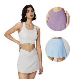 Women Tennis Skirt Mini Dress Pockets Shorts Crossover High Waist Athletic Golf Running Workout 2 in 1 Fitness Brief Soft Sexy Cute