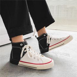 Casual Shoes Men Canvas High Top Male Boots Black-White Mixed Colour Special Style Boy's School Sneaker Women Plus Size Footwear