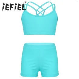 Clothing Sets Kids Girls Sports Outfits Ballet Dance Sleeveless Crop Top With Elastic Waistband Shorts For Swimming Bathing Beachwear