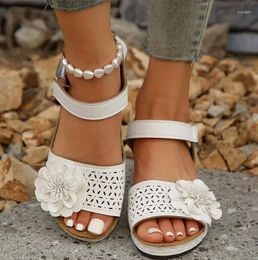 Casual Shoes Sandals Women Hollow Out Floral Pattern Ankle Strap Wedge Thick Sole Non Slip Lightweight Footwear