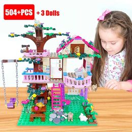 Blocks Friend City Tree House Summer Vacation Villa Castle Building Block Set Garden DIY Toy Childrens Girl Birthday Gift H240521