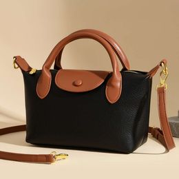 Trendy niche Longxiang bag 2023 soft leather pattern Colour matching small wing bag versatile handheld single shoulder diagonal cross womens bag