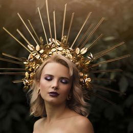 Materntiy Photography Props Dress Gold Crown Star Moon Celestial Wedding Goddess Spiked Halo Bridal Headband Wicca Festival L2405