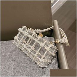 Other Event Party Supplies Diamond Clear Acrylic Box Evening Clutch Bags Women Boutique Woven Knotted Rope Rhinestone Purses And H Dh6Mq