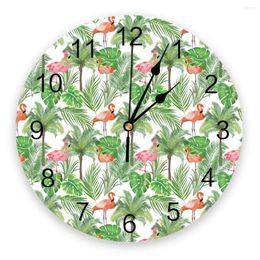 Wall Clocks Flamingo Palm Leaves 3d Clock Modern Design Farmhouse Decor Kitchen Vintage PVC Round Living Room Decoration