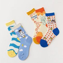 Women Socks Cartoon Printed Dot Colourful Lovely For Creative Middle Tube Spring Autumn Cute Star Girls Fashion