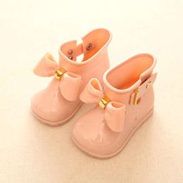 infant Cute Girls Rain Kids Bow Baby Boys jelly Colour Rubber Ankle Boots toddler Anti Skid Water Shoes 2022 spring L2405 L2405