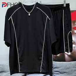 Men's Tracksuits PFHQ Summer T-shirt Shorts Set Sports Casual Versatile Line Splicing Design Breathable Cool Elastic Waist Pants 21Z4621