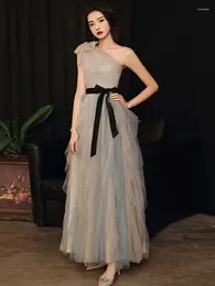 Party Dresses Women Banquet Evening Dress Oblique Shoulder Design Sleeveless Long Slim Elegant Lady Piano Performance Stage