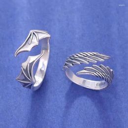 Cluster Rings Angel And Devil Couple Hip Hop Wing Feather Adjustable Opening For Women Men Lovers Party Valentine's Day Jewellery