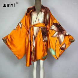 Africa Kimono Elegant Flower Boho Print Kaftan For Woman Cover-up Cardigan Sexy Beach Swimsuit Evening Dress