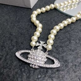 Empress Dowager Saturn Pearl Necklace High Version Vivians Large Planet Full Diamond Light Luxury Collar Sweater Chain