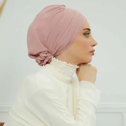 Plain Muslim Instant Turban Hat Inner Hijabs Caps Women Islamic Bandana Bonnet India Hats Female Headwrap Turbante Mujer Flower