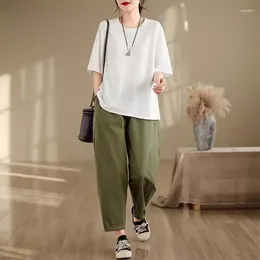 Women's Two Piece Pants Minimalist Set Summer Oversized Loose White T-Shirt Top Versatile Casual Wide Leg Outfits Women 2024 K1090