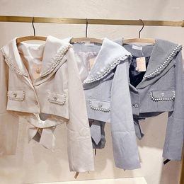 Women's Jackets Japanese Mine Style Mass-Produced Navy Collar Long Sleeve Short Coat For Women Sweet Cute Girls Plaid Bow High Waist Jacket