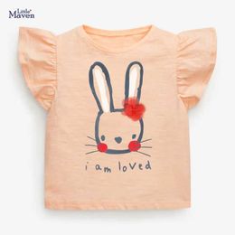 T-shirts Little maven 2024 Baby Girls New Fashion Tops Lovely Cartoon Rabbit Cotton T-shirt Soft and Comfort for Kids 2-7 year Y240521