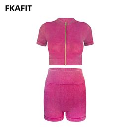 Women Yoga Set 2 Pieces Crop Top With Zip Seamless High Waist Shorts Workout Clothes For Female Sport Outfit Fiess Gymwear F2405 F2405 L405 L405