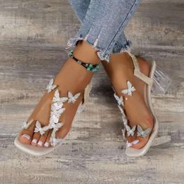 Für Ferse Square Sandals Frau transparente Blitzbohrer Sommer High Heels Mode Frauenschuhe Low Sandalien C47 s