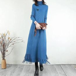 Casual Dresses Knitted Dress Turtleneck Slim Women Knitwear Midi Long Sleeve Sweater Vestidos Elegant Ladies Fall Winter Robe